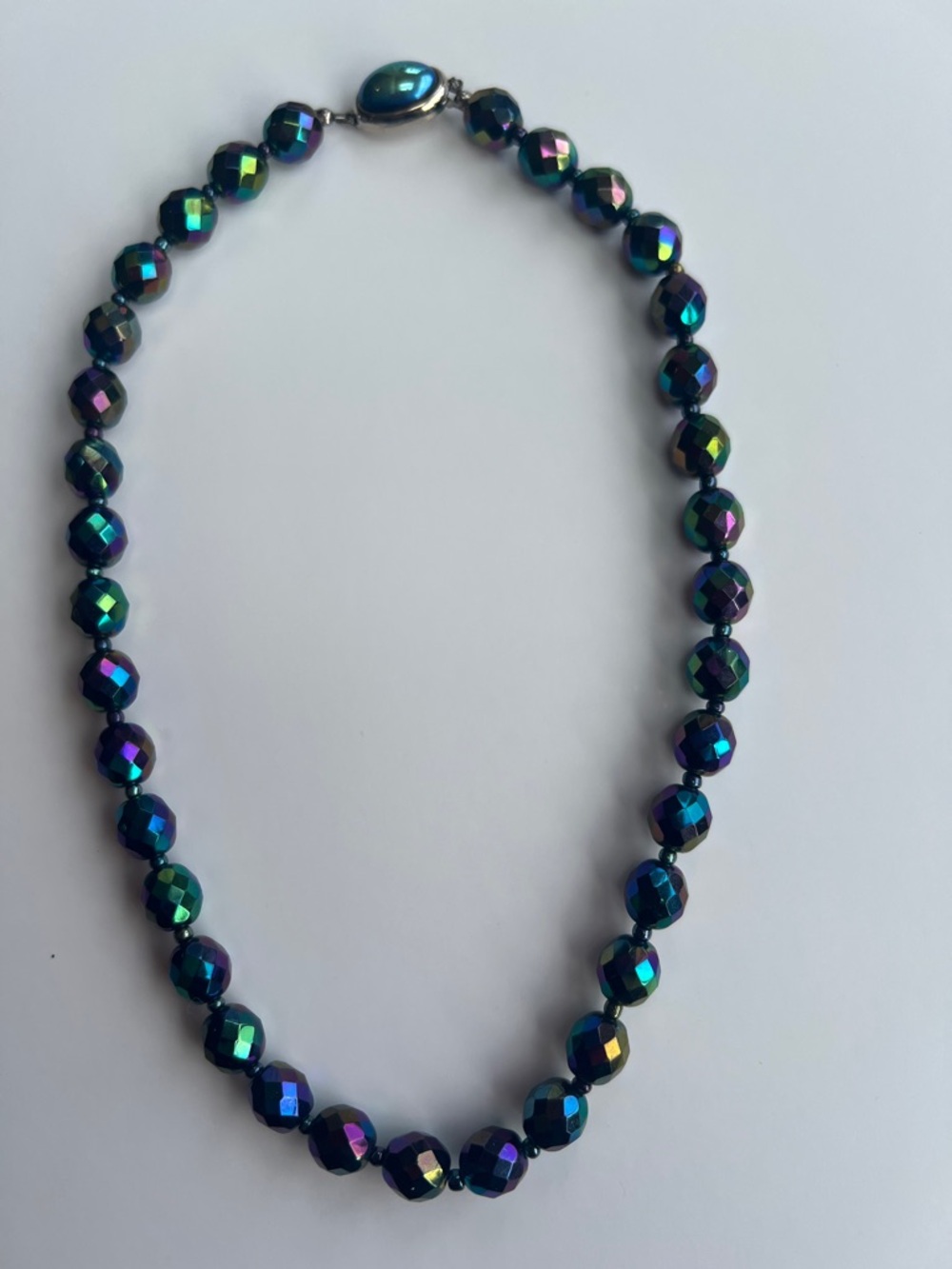 Muti-faceted Crystal Necklace, Deep Purple, Teal, New